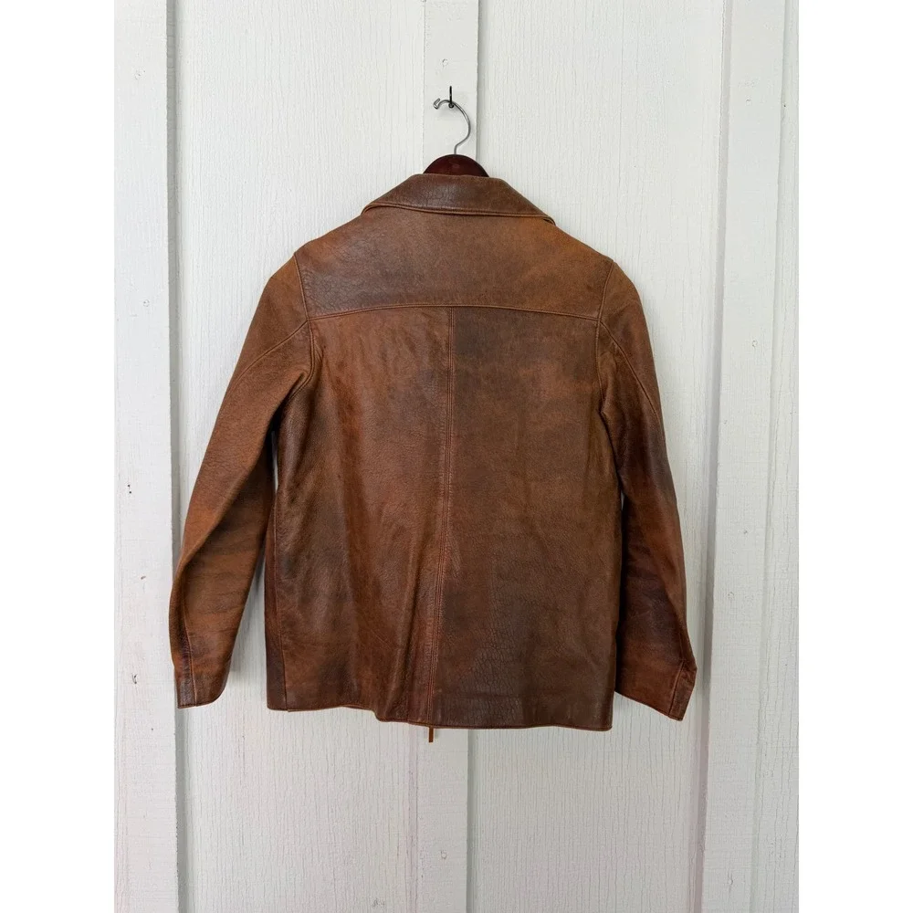 The Territory Ahead Brown Leather Jacket Distressed Zip Front Small